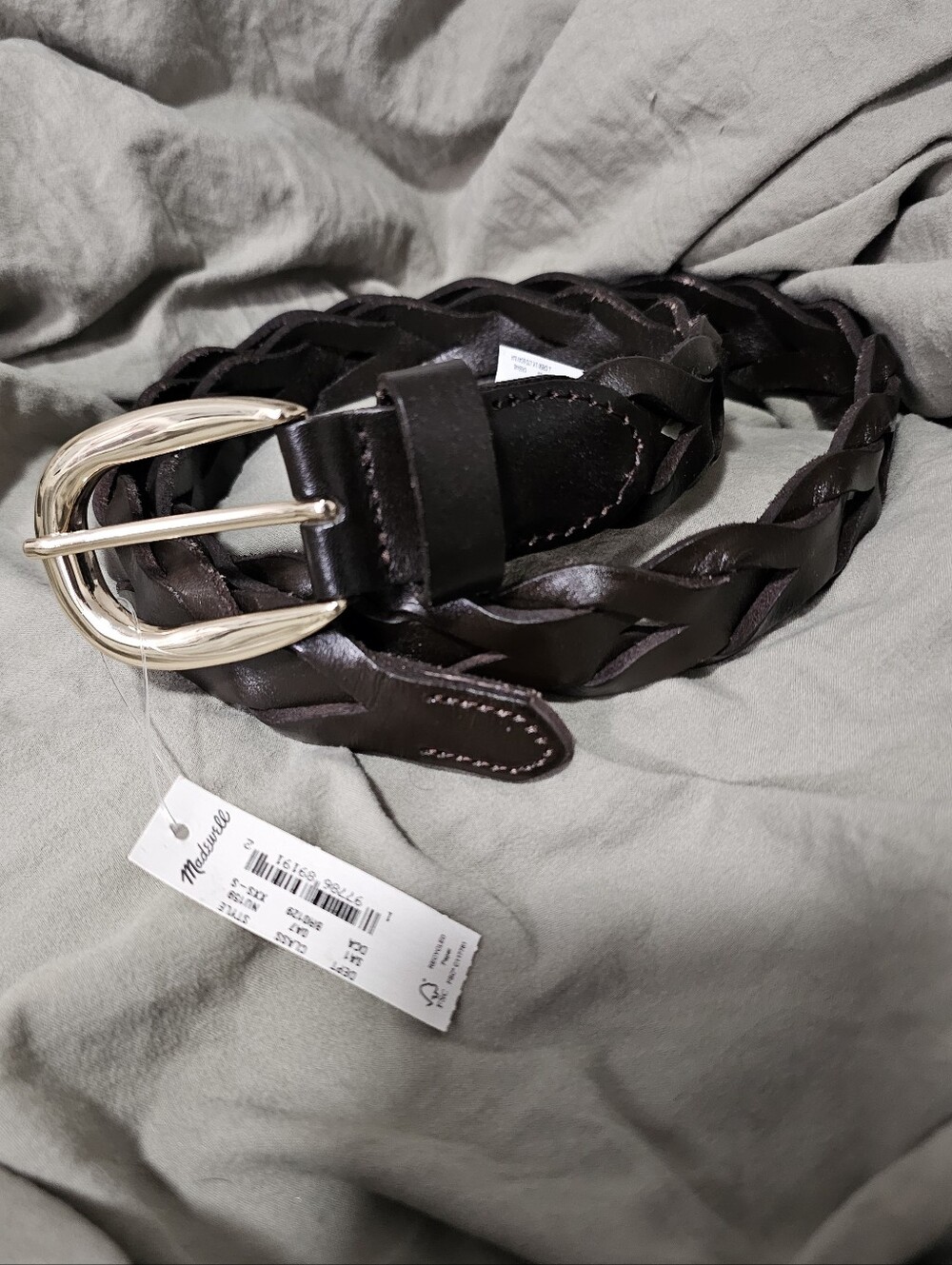 Madewell Size XXS-S Braided Dark Brown Leather Belt with Gold Buckle
